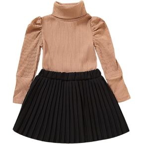 Toddler Baby Girl Clothes Set Long Sleeve Turtleneck Ribbed Knit Sweater Tops Pleated Skirt Spring Fall Skirt Set 2Pcs in Kuwait