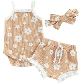 Mubineo Baby Girl 3PCS Summer Boho Rompers Outfits Bodysuit Shorts Clothes Headband Set in Saudi Arabia