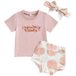 Ynibbim 0-24 Months Infant Baby Girls Summer Clothes Newborn Shorts Set Letters Print Tops & Peach Print Shorts 3Pcs Outfits