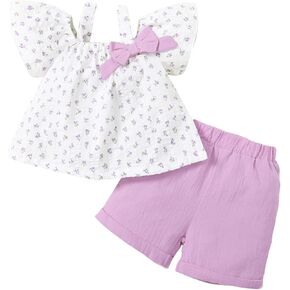 JEELLIGULAR Toddler Baby Girl Clothes Off Shoulder Loose Floral Top Shirt Solid Casual Shorts Set Cute Summer Outfits