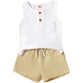 Toddler Boys Clothes Set Little Boys Girls Unisex Baby Shorts T-shirt 2pcs Cotton Linen Summer 2PCS Outfits