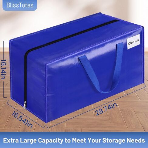 BlissTotes Moving Bags, Heavy Duty Moving Supplies & Storage Bags, Extra Large Packing Bags, Boxes with Tag Pockets, Collapsible Fold Flat Storage Totes, Alternative to Box and Bin, 125L, 4 Packs in Saudi Arabia