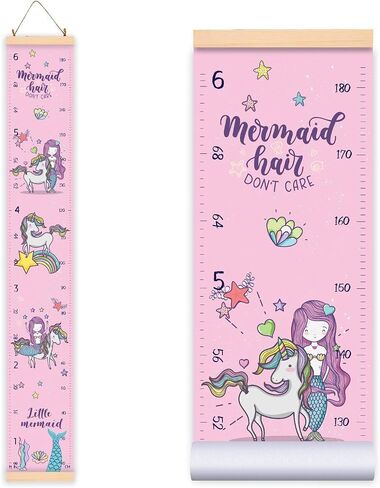 Height Growth Chart for Kids Unicorn Mermaid - Baby Measuring Canvas Ruler. Nursery Hanging Wall Decor for Girls, Perfect Baby Shower Newborn Gift, Size in Foot Inches Centimeters (79"x7.9). in Saudi Arabia