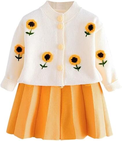 Toddler Baby Girls Fall Outfits Long Sleeve Knitted Sweater Tops Pleated Mini Skirt Set Autumn Winter Clothes Set in Saudi Arabia
