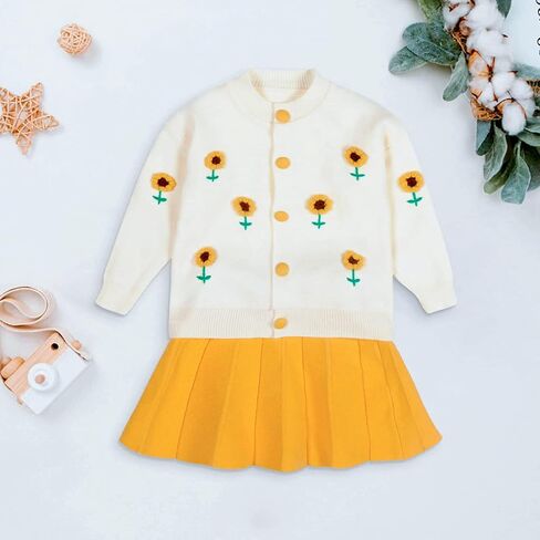 Toddler Baby Girls Fall Outfits Long Sleeve Knitted Sweater Tops Pleated Mini Skirt Set Autumn Winter Clothes Set in Saudi Arabia