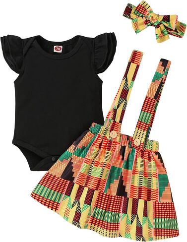 YOUNGER TREE Infant Toddler Baby Girl Summer Outfit Sunflower Strap Sets Sleeveless Romper Suspender Skirt 3pcs Clothing Sets in Saudi Arabia