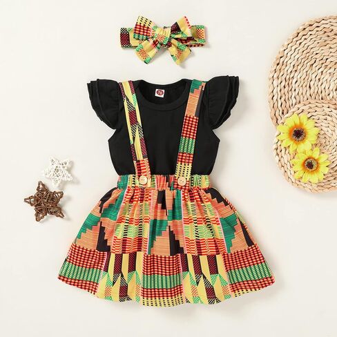 YOUNGER TREE Infant Toddler Baby Girl Summer Outfit Sunflower Strap Sets Sleeveless Romper Suspender Skirt 3pcs Clothing Sets in Saudi Arabia