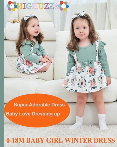 Baby Girl Winter Clothes Toddler Girl Spring Outfit Long Sleeve Ruffle Romper Suspender Skirt Headband Set in Saudi Arabia