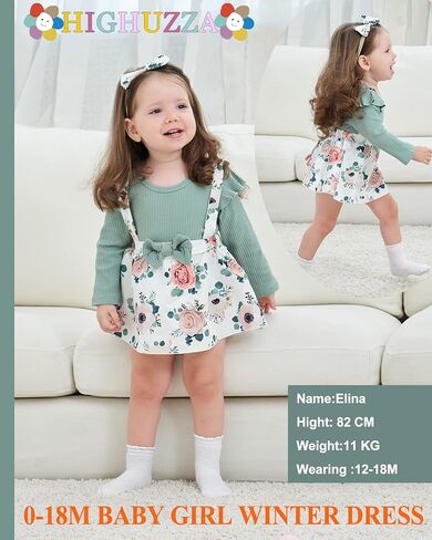 Baby Girl Winter Clothes Toddler Girl Spring Outfit Long Sleeve Ruffle Romper Suspender Skirt Headband Set in Saudi Arabia