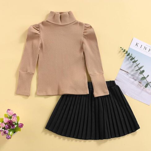 Toddler Baby Girl Clothes Set Long Sleeve Turtleneck Ribbed Knit Sweater Tops Pleated Skirt Spring Fall Skirt Set 2Pcs in Kuwait