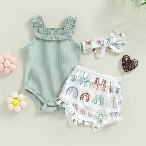 Newborn Baby Girl Summer Clothes Sleeveless Floral Top Ribbed Shorts Boho Outfit Set in Saudi Arabia