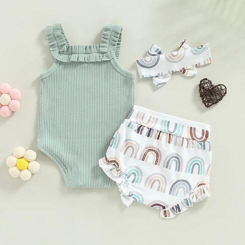 Newborn Baby Girl Summer Clothes Sleeveless Floral Top Ribbed Shorts Boho Outfit Set in Saudi Arabia
