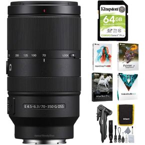 Sony E 70-350mm F4.5-6.3 G OSS Lens with Software Suite, Cleaning Kit, and 64GB SD Card Bundle (4 Items) in Kuwait