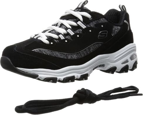Skechers Sport Women's D'Lites Memory Foam Lace-up Sneaker,Me Time Black/White,7 W US in Saudi Arabia