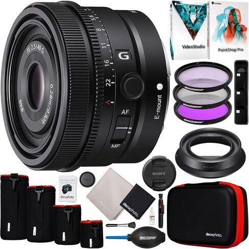 مجموعة عدسات Sony FE 40 مم F2.5 G كاملة الإطار SEL40F25G للكاميرات بدون مرآة E-Mount مع مجموعة مرشحات UV/Polarizer/FLD مقاس 49 مم + حافظة واقية للصور ديكو مكونة من 4 عبوات + برامج وملحقات in Saudi Arabia