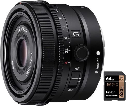 Sony SEL40F25G FE 40mm F2.5 G Full Frame Ultra Compact Prime G Lens for E-Mount Bundle with Lexar Professional 633x 64GB UHS-1 Class 10 SDXC Memory Card in Saudi Arabia
