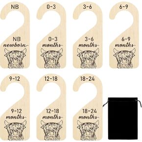 R HORSE 8Pcs Safari Baby Closet Dividers Double Sided Baby Closet Organizers Nursery Hanger Dividers Wood Baby Closet Size Dividers for Baby Boy Girls Baby Shower Birthday Gift Christmas (0-24 Months)