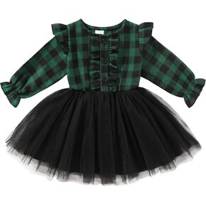 Toddler Kids Girls Clothes Christmas Dress Ruffle Red Plaid Black Mesh Skirt Outfits Overall Fall Winter in Saudi Arabia
