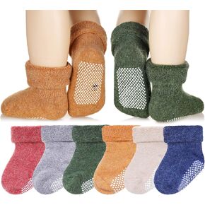 Baby Wool Grip Sock Soft Winter Warm Thick Non Slip Toddler Boy Girls Crew Socks For Children 6 Pairs in Kuwait