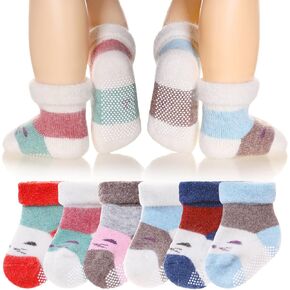 Baby Wool Grip Sock Soft Winter Warm Thick Non Slip Toddler Boy Girls Crew Socks For Children 6 Pairs