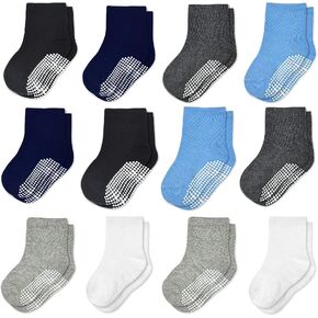 Non Slip Kids Crew Socks, Mid Cut Socks for Toddler Kids Boys Girls(0-7 Years), 12 Pairs Kids Anti Skid Sticky Socks