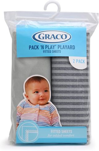 Graco® Pack ‘n Play® Playard Fitted Sheets, 2 Pack, Stripes and Grey in Saudi Arabia