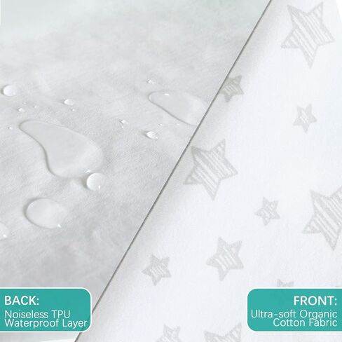 Waterproof Bassinet Sheet 2-Pack, Fits 35"x21" Bassinet, White & Grey | 100% Organic Cotton with Waterproof Backing, Soft & Breathable, Snug Elastic Fit, Star Print, Machine Washable in Saudi Arabia