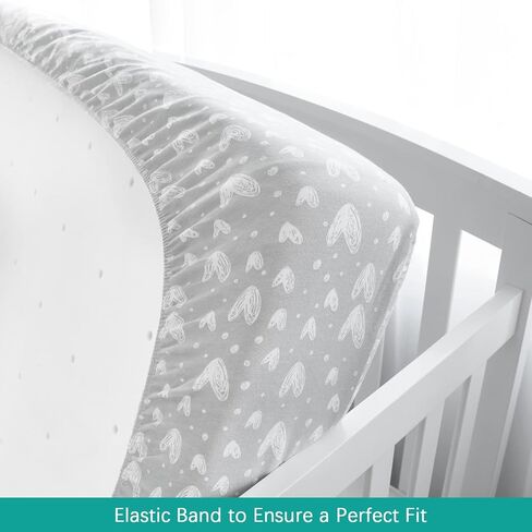 Waterproof Bassinet Sheet 2-Pack, Fits 35"x21" Bassinet, White & Grey | 100% Organic Cotton with Waterproof Backing, Soft & Breathable, Snug Elastic Fit, Star Print, Machine Washable in Saudi Arabia