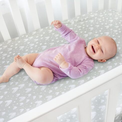 Waterproof Bassinet Sheet 2-Pack, Fits 35"x21" Bassinet, White & Grey | 100% Organic Cotton with Waterproof Backing, Soft & Breathable, Snug Elastic Fit, Star Print, Machine Washable in Saudi Arabia