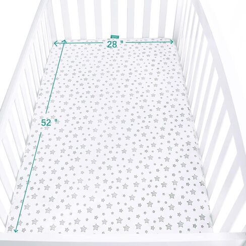 Waterproof Bassinet Sheet 2-Pack, Fits 35"x21" Bassinet, White & Grey | 100% Organic Cotton with Waterproof Backing, Soft & Breathable, Snug Elastic Fit, Star Print, Machine Washable in Saudi Arabia