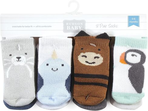 Hudson Baby Unisex Baby Cotton Rich Newborn and Terry Socks, Arctic Animals, 0-6 Months in Saudi Arabia