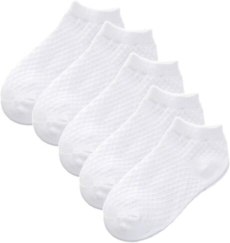 Pack of 5 Mesh Thin Baby Girls Boys Cotton White Socks Toddler Kids No Show Ankle Socks 1-8T in Kuwait
