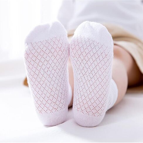 Pack of 5 Mesh Thin Baby Girls Boys Cotton White Socks Toddler Kids No Show Ankle Socks 1-8T in Kuwait