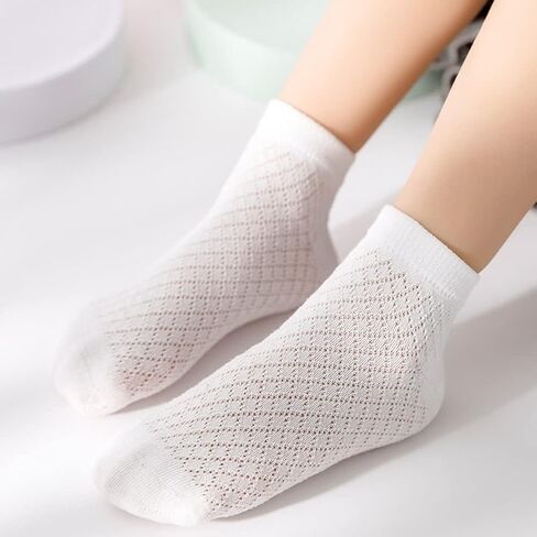 Pack of 5 Mesh Thin Baby Girls Boys Cotton White Socks Toddler Kids No Show Ankle Socks 1-8T in Kuwait