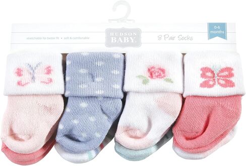 Hudson Baby Unisex Baby Cotton Rich Newborn and Terry Socks, Pastel Butterfly, 0-6 Months in Saudi Arabia