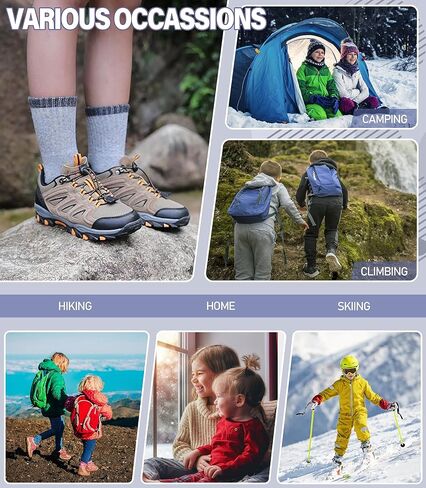 Kids Merino Wool Hiking Socks Boys Girls Toddlers Winter Warm Thick Thermal Cushion Crew Gift Socks 6 Pairs in Kuwait