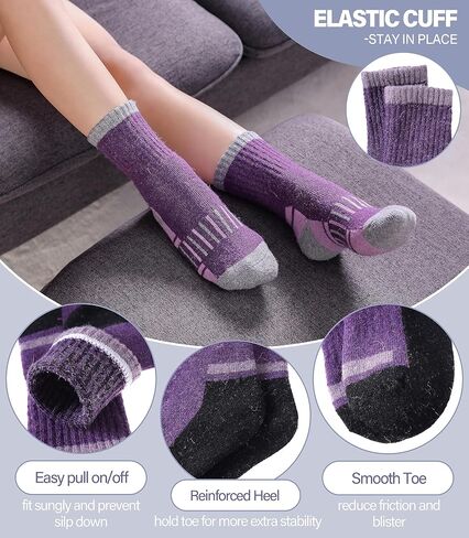 Kids Merino Wool Hiking Socks Boys Girls Toddlers Winter Warm Thick Thermal Cushion Crew Gift Socks 6 Pairs in Kuwait