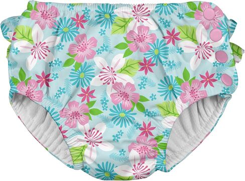 i play. by green sprouts baby girls Ruffle Snap Reusable Absorbent Swimsuit Swim Diaper, Light Aqua Paradise Flower, 12 Months US in Kuwait