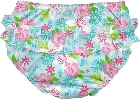 i play. by green sprouts baby girls Ruffle Snap Reusable Absorbent Swimsuit Swim Diaper, Light Aqua Paradise Flower, 12 Months US in Kuwait