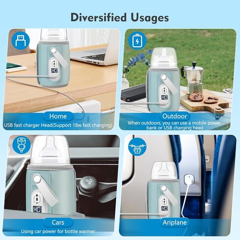 جهاز تدفئة زجاجات محمول - سخان زجاجات سريع التسخين بمنفذ USB للاطفال، 6 تروس قابلة للتعديل لتدفئة زجاجات الاطفال للسفر والسيارة وتسخين الزجاجات اثناء التنقل للمياه والحليب in Kuwait