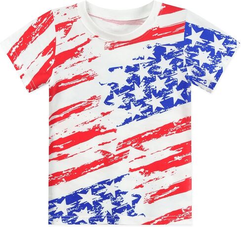 Little Hand Boys 4th of July T-Shirt Short Sleeve Stars Stripes Patriotic Shirts Toddler American Flag Tee for Kids 2-8 Years in Saudi Arabia