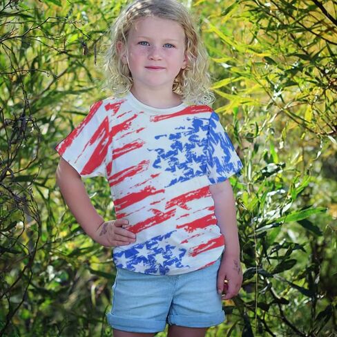 Little Hand Boys 4th of July T-Shirt Short Sleeve Stars Stripes Patriotic Shirts Toddler American Flag Tee for Kids 2-8 Years in Saudi Arabia