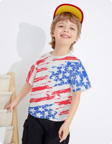 Little Hand Boys 4th of July T-Shirt Short Sleeve Stars Stripes Patriotic Shirts Toddler American Flag Tee for Kids 2-8 Years in Saudi Arabia