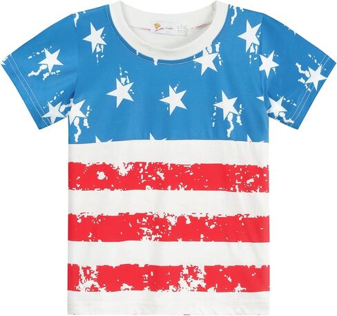 Little Hand Boys 4th of July T-Shirt Short Sleeve Stars Stripes Patriotic Shirts Toddler American Flag Tee for Kids 2-8 Years in Saudi Arabia