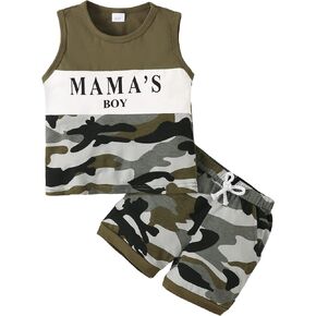 JEELLIGULAR Toddler Boy Summer Clothes Mama's Boy Tank Tops Camouflage Shorts Set Summer Beach Outfits for Little Boys in Kuwait