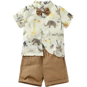 JEELLIGULAR Toddler Baby Boy Summer Clothes Short Sleeve Button Down Shirt Shorts Set Gentlemen Casual Outfits 1-6 Years