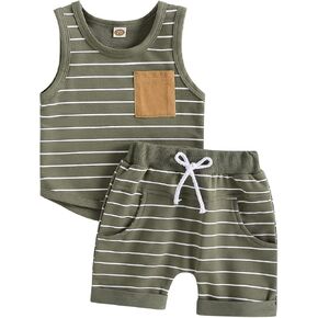 Toddler Baby Boy Summer Outfit Sleeveless T Shirt Top Casual Shorts Set Infant Newborn Clothes 6 12 18 24 Month 2T in Saudi Arabia