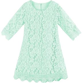 KISSOURBABY Girls Vintage Lace Flower Dress Boho Party Princess 3/4 Sleeve Dress