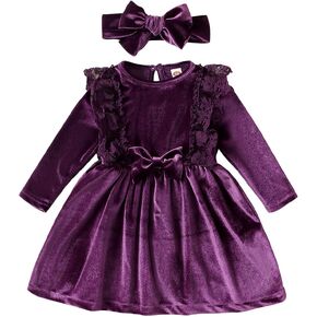 IBAKOM Baby Girl Velvet Fall Winter Dress 2PCS Long Sleeve Knee Length Chritmas Dress Kids Princess Special Occasion Dresses in Saudi Arabia