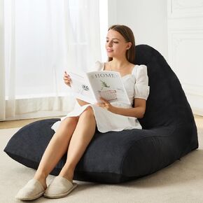 Homguava Bean Bag Chair Sofa Memory Foam Pre-Filled Bean Bag Chairs Stuffed Beanbag Sofa Lazy Bean Bag Sofa for Adults, Bean Bag Couch for Gaming, Reading & Relaxing(Linen, Black)
